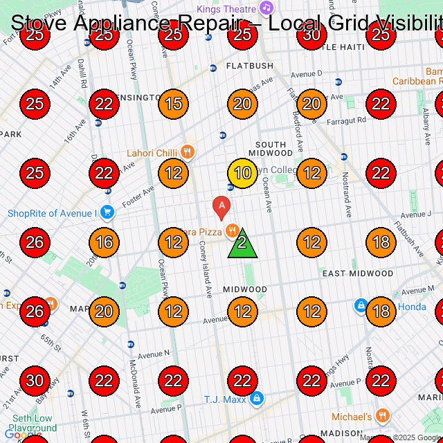 Stove Appliance Repair GeoGrid visibility map for Appliance Store in Brooklyn